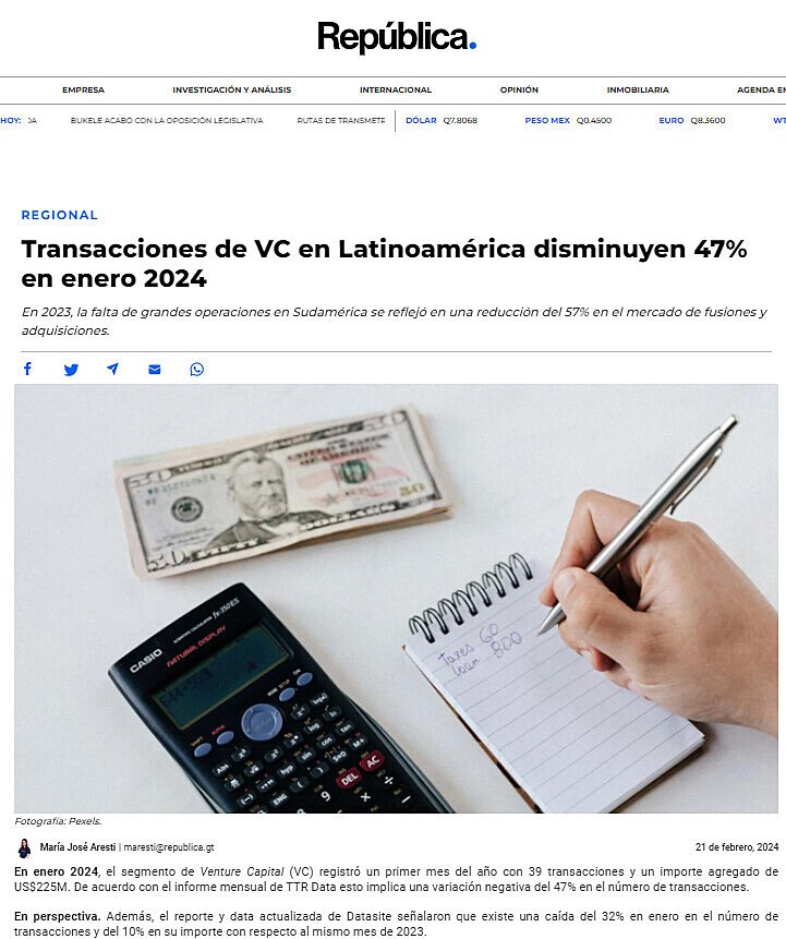Transacciones de VC en Latinoamrica disminuyen 47% en enero 2024